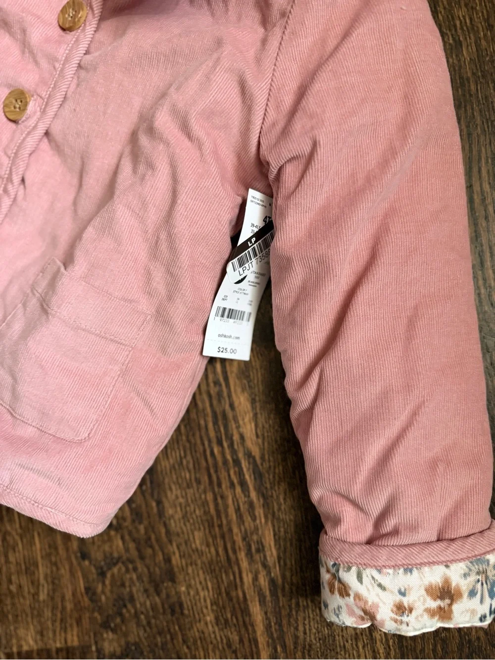 OshKosh Pink Corduroy Jacket with Floral Trim